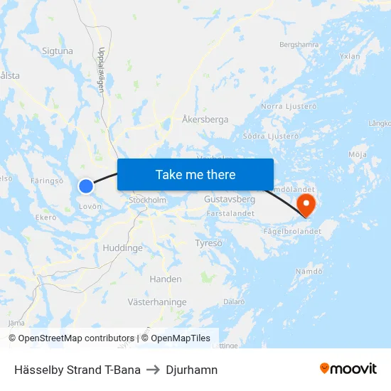 Hässelby Strand T-Bana to Djurhamn map