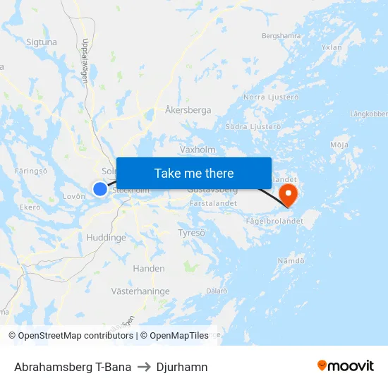 Abrahamsberg T-Bana to Djurhamn map
