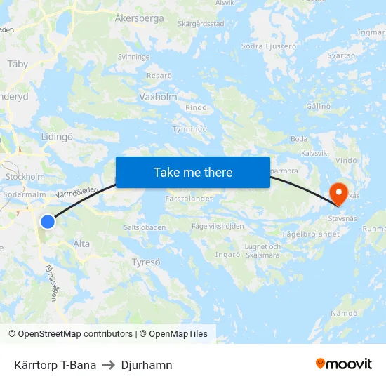 Kärrtorp T-Bana to Djurhamn map