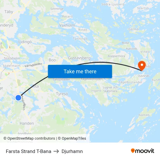 Farsta Strand T-Bana to Djurhamn map