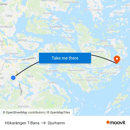 Hökarängen T-Bana to Djurhamn map