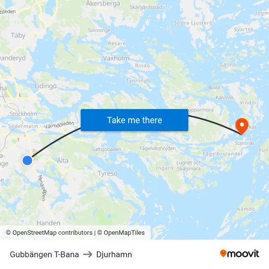 Gubbängen T-Bana to Djurhamn map