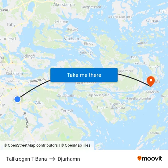 Tallkrogen T-Bana to Djurhamn map