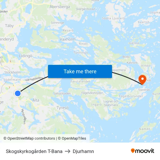 Skogskyrkogården T-Bana to Djurhamn map