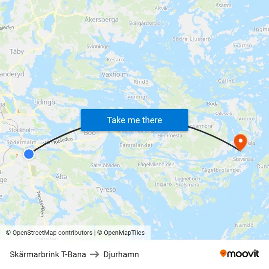 Skärmarbrink T-Bana to Djurhamn map