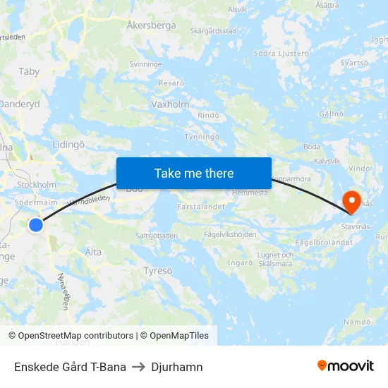 Enskede Gård T-Bana to Djurhamn map