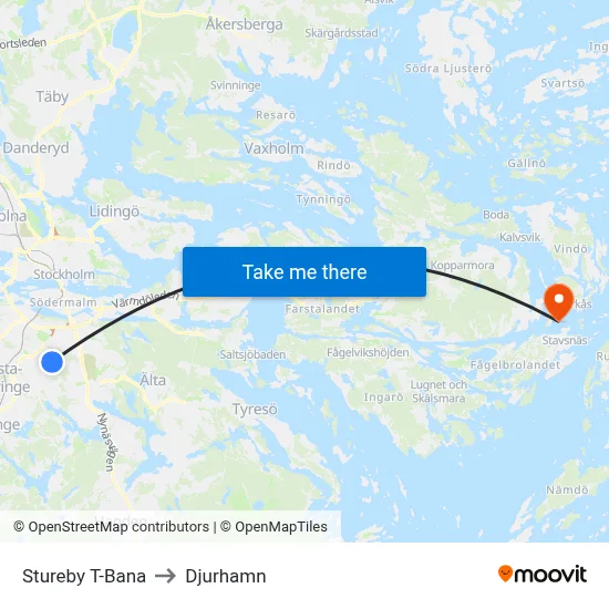 Stureby T-Bana to Djurhamn map