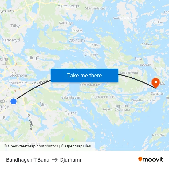 Bandhagen T-Bana to Djurhamn map