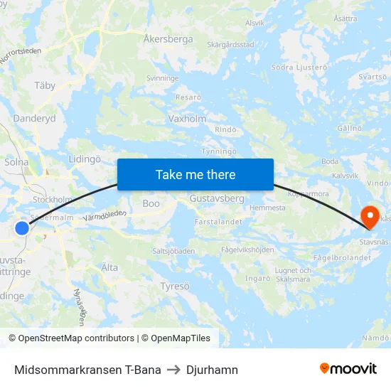 Midsommarkransen T-Bana to Djurhamn map