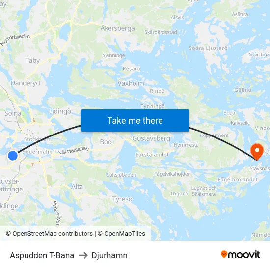 Aspudden T-Bana to Djurhamn map