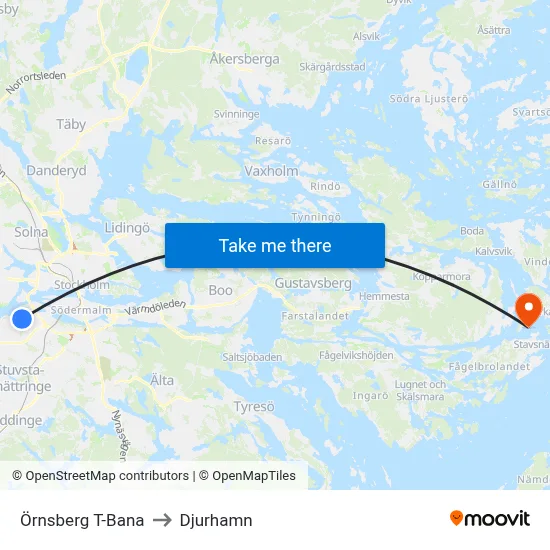 Örnsberg T-Bana to Djurhamn map