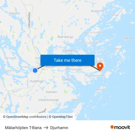 Mälarhöjden T-Bana to Djurhamn map