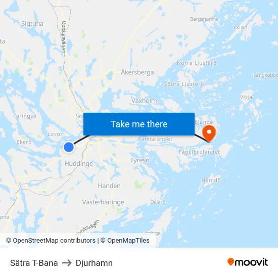 Sätra T-Bana to Djurhamn map