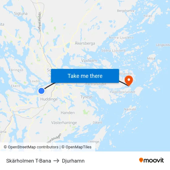 Skärholmen T-Bana to Djurhamn map