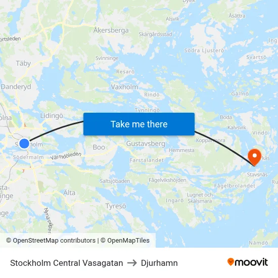 Stockholm Central Vasagatan to Djurhamn map