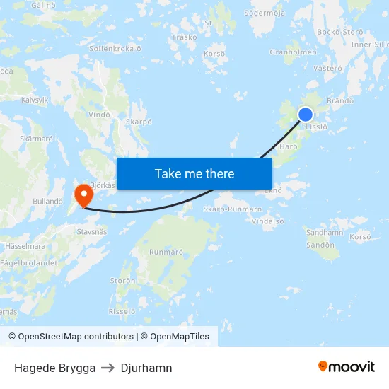 Hagede Brygga to Djurhamn map