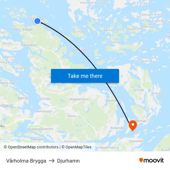 Vårholma Brygga to Djurhamn map