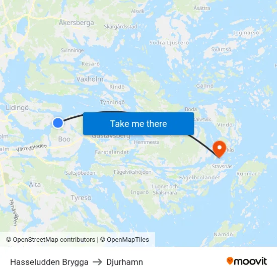 Hasseludden Brygga to Djurhamn map