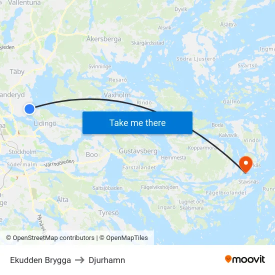 Ekudden Brygga to Djurhamn map