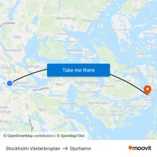 Stockholm Västerbroplan to Djurhamn map