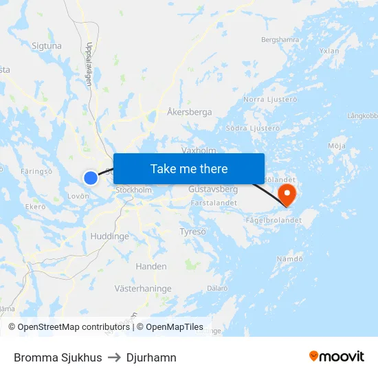 Bromma Sjukhus to Djurhamn map