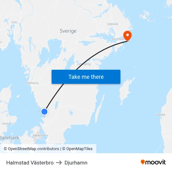 Halmstad Västerbro to Djurhamn map