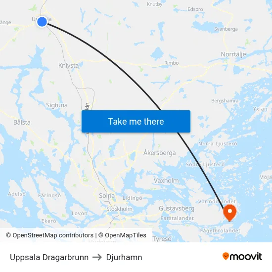 Uppsala Dragarbrunn to Djurhamn map