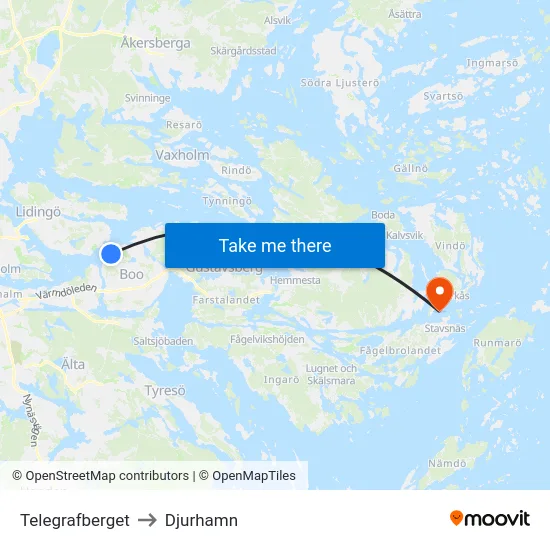 Telegrafberget to Djurhamn map