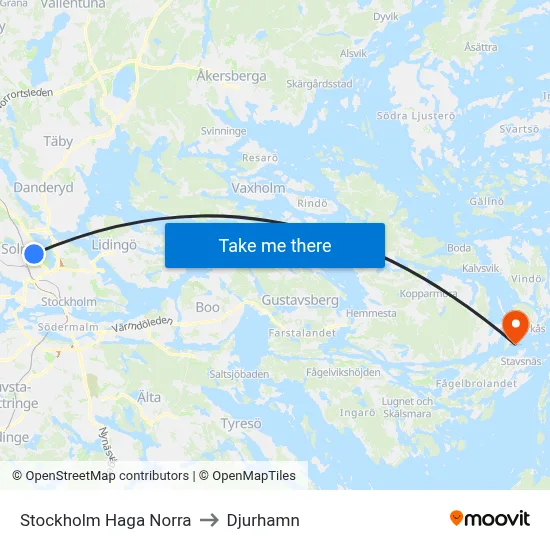 Stockholm Haga Norra to Djurhamn map