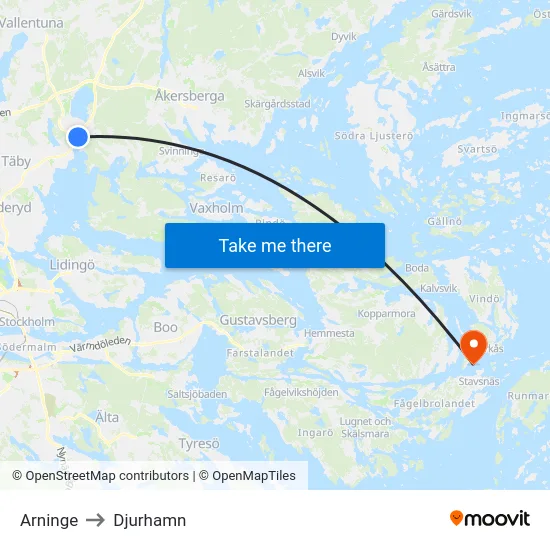 Arninge to Djurhamn map