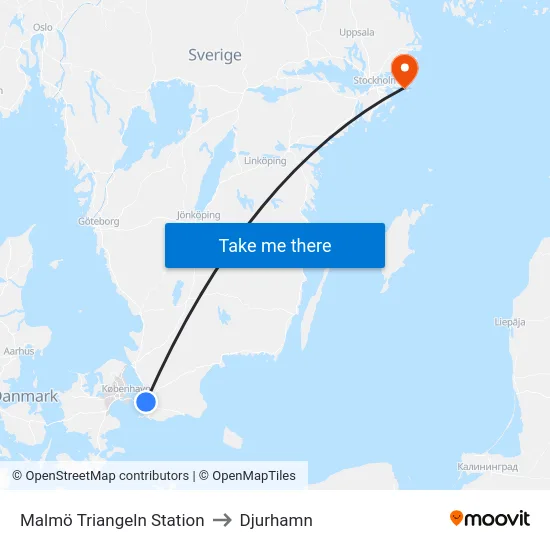 Malmö Triangeln Station to Djurhamn map