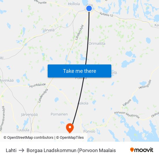Lahti to Borgaa Lnadskommun (Porvoon Maalais map