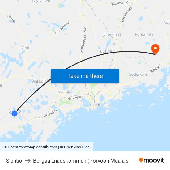 Siuntio to Borgaa Lnadskommun (Porvoon Maalais map