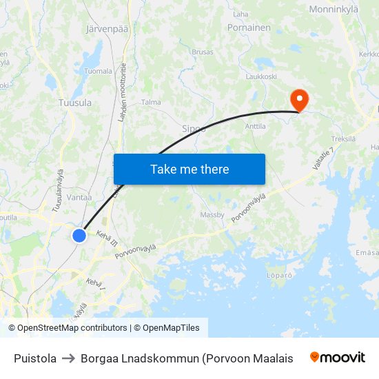 Puistola to Borgaa Lnadskommun (Porvoon Maalais map
