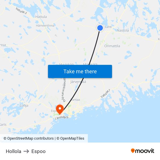 Hollola to Espoo map