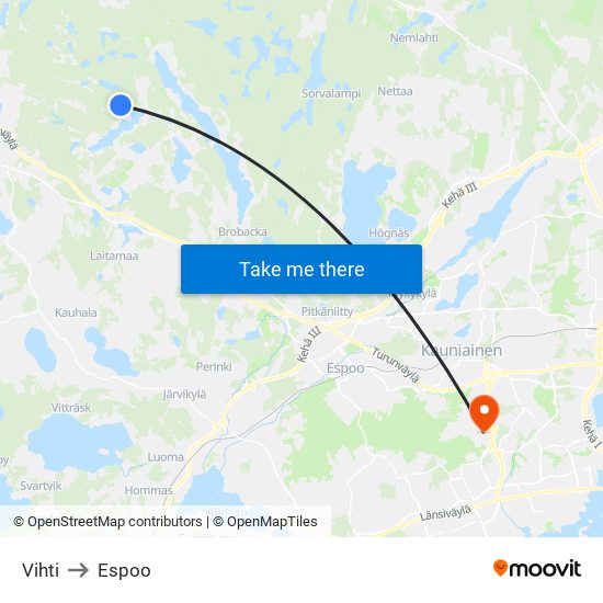 Vihti to Espoo map