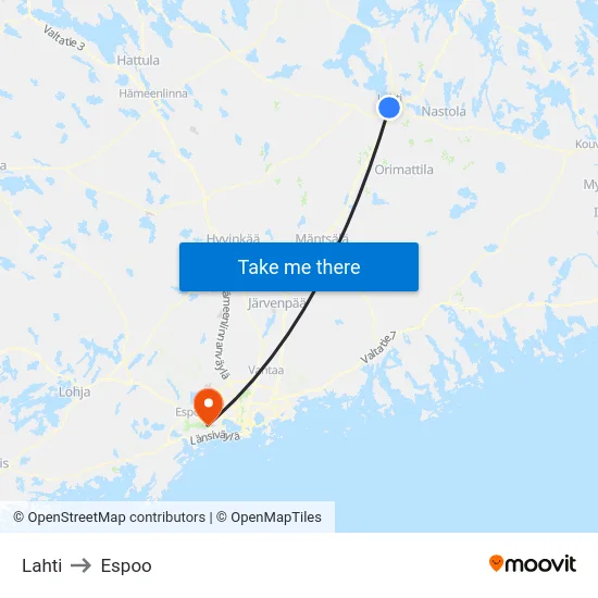 Lahti to Espoo map