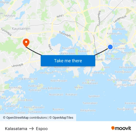 Kalasatama to Espoo map