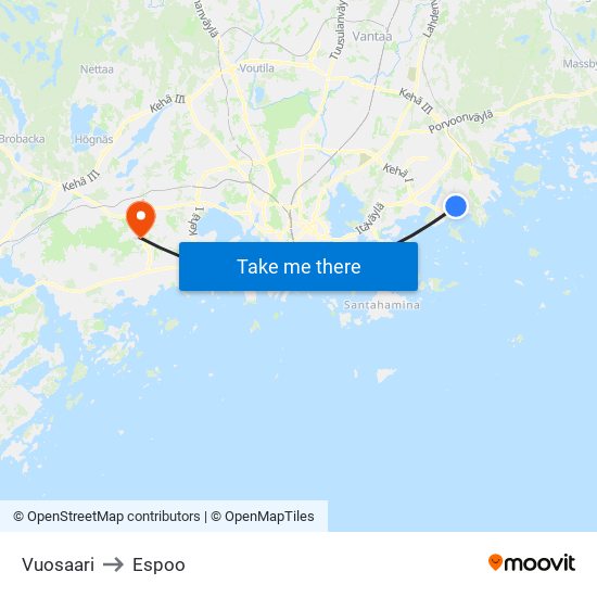Vuosaari to Espoo map