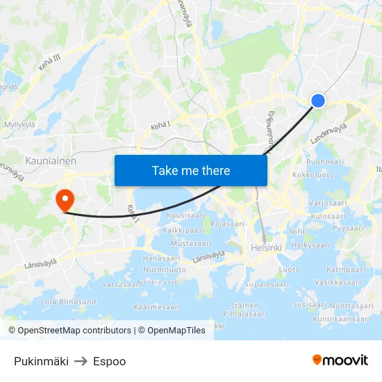 Pukinmäki to Espoo map