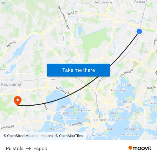 Puistola to Espoo map