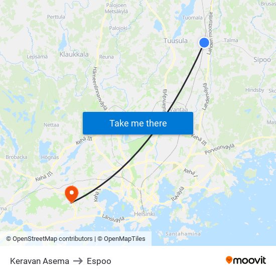 Keravan Asema to Espoo map