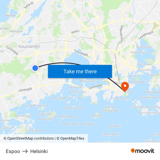 Espoo to Helsinki map
