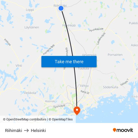 Riihimäki to Helsinki map