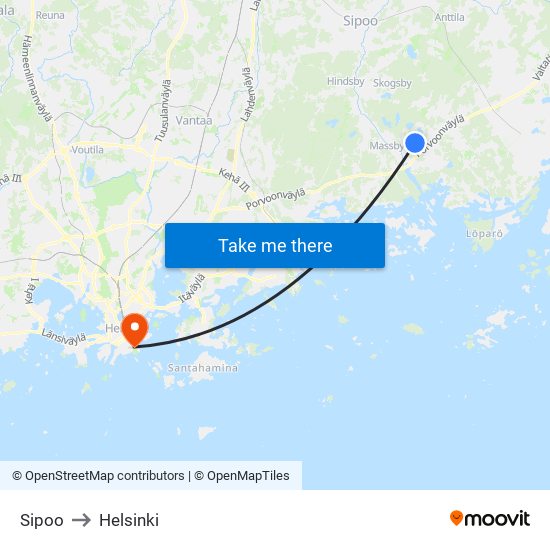 Sipoo to Helsinki map