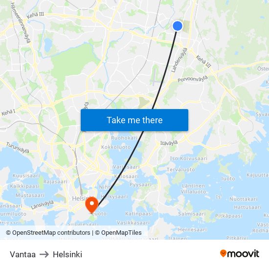 Vantaa to Helsinki map
