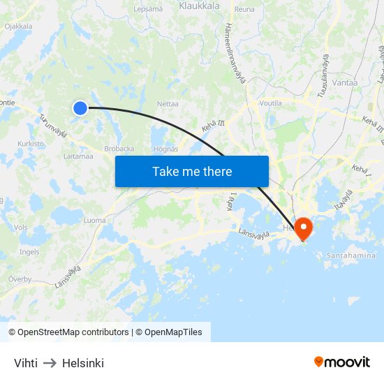 Vihti to Helsinki map