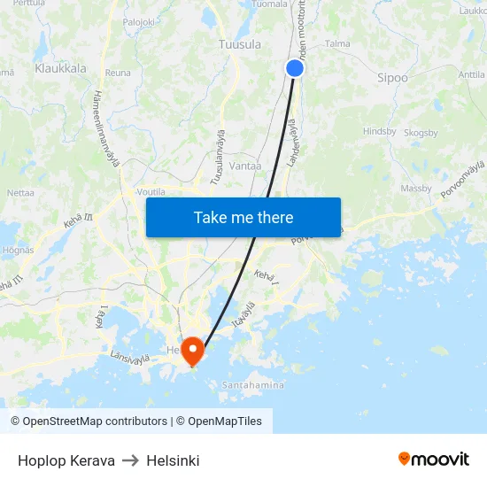 Hoplop Kerava to Helsinki map