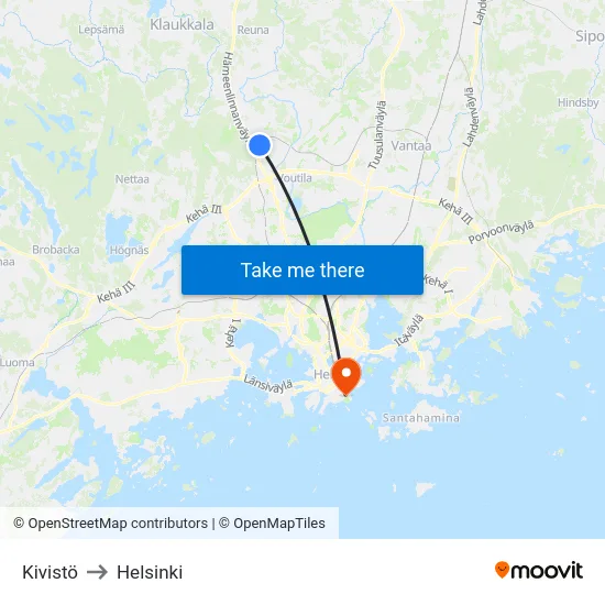 Kivistö to Helsinki map