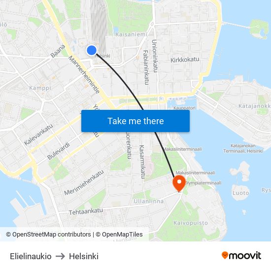 Elielinaukio to Helsinki map